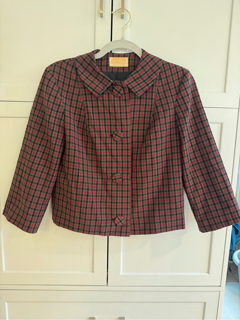 Women’s Vintage Wool Pendleton Plaid Red & Green Blazer
